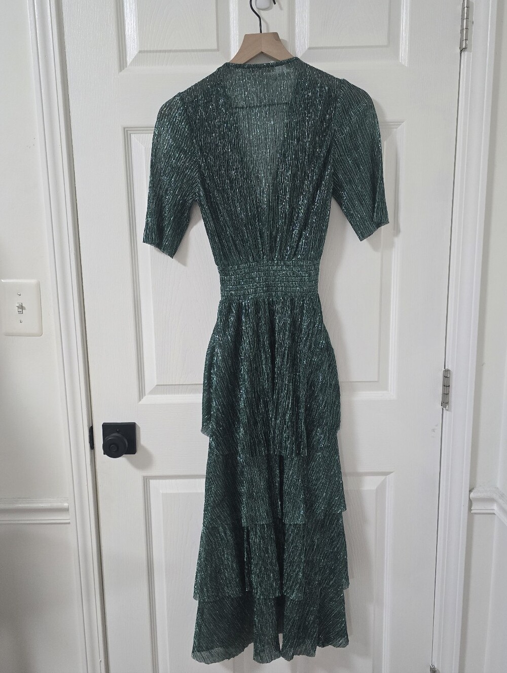 Maje Ruffine Smocked Waist Metallic Tiered Midi Dress Size 36/US S - Picture 6 of 6